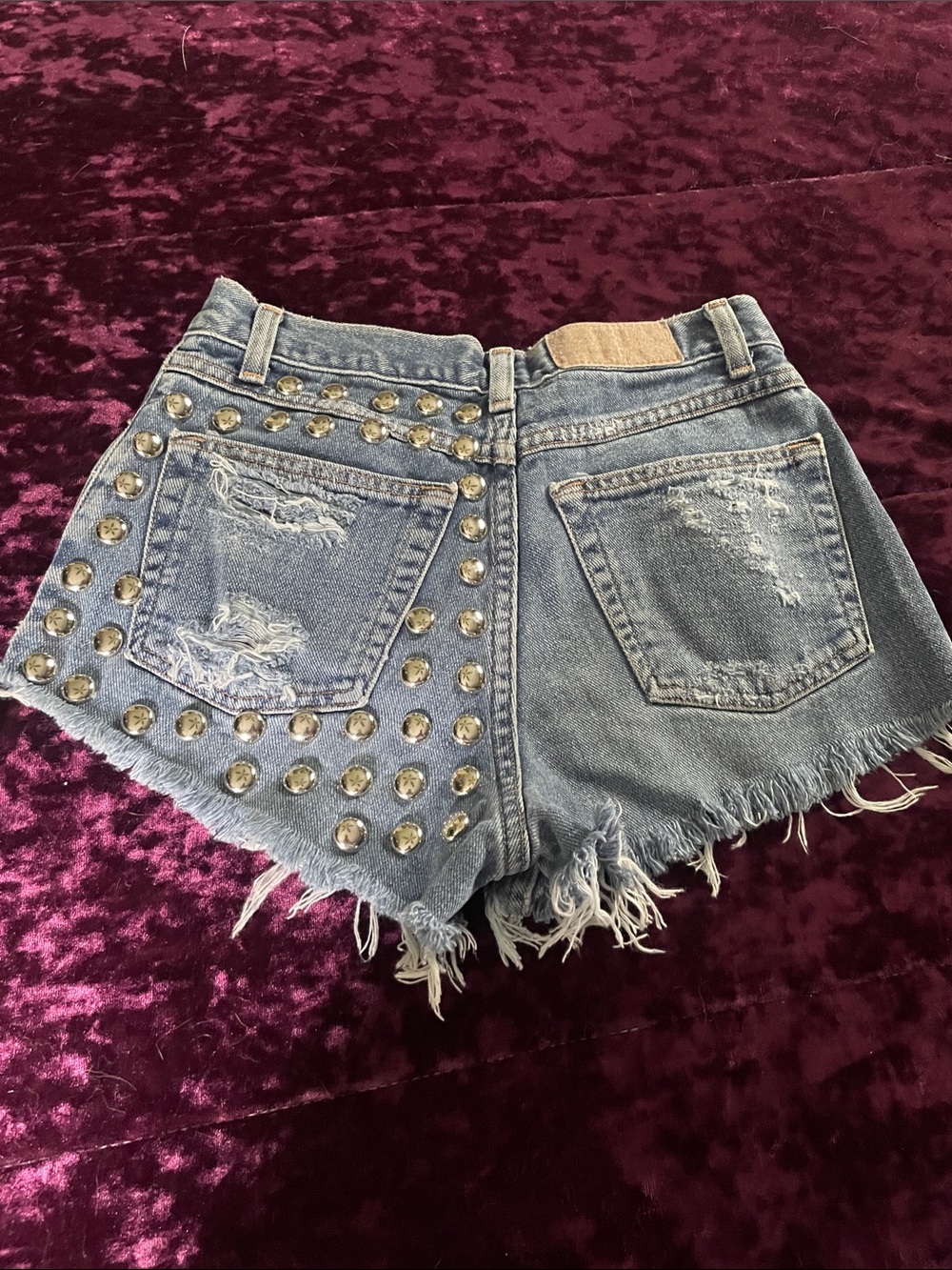 Studded Light Blue Denim Jean Shorts - Women's Casual Cutoffs